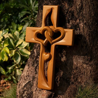 🔥Last Day Sale 49% OFF-❤️Intertwined Hearts Wooden Cross (Limited Handmade 100pcs)