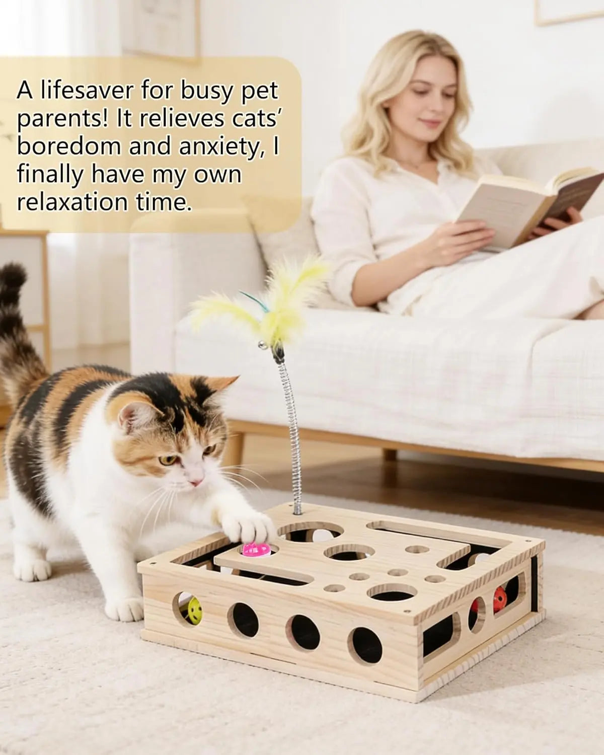 🔥LAST DAY 50% OFF🔥Cat Toys for Indoor Cats - Interactive Box Puzzle Toy Nail File Scratcher Hunting Play Toy