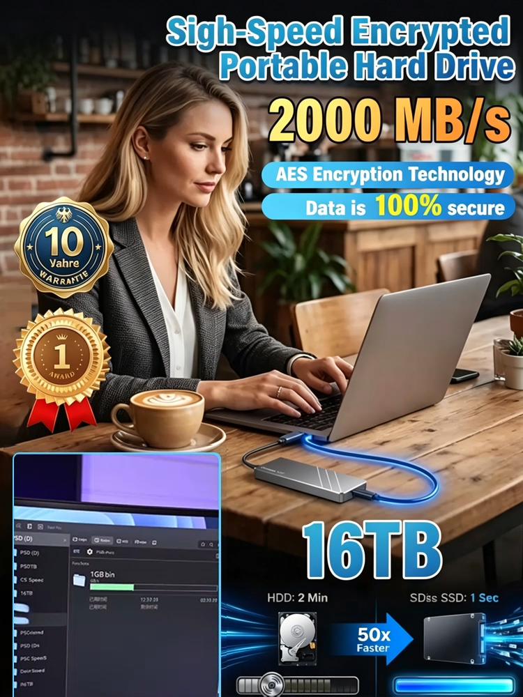 [High-Speed Encrypted Transfer] Mini Portable External Hard Drive